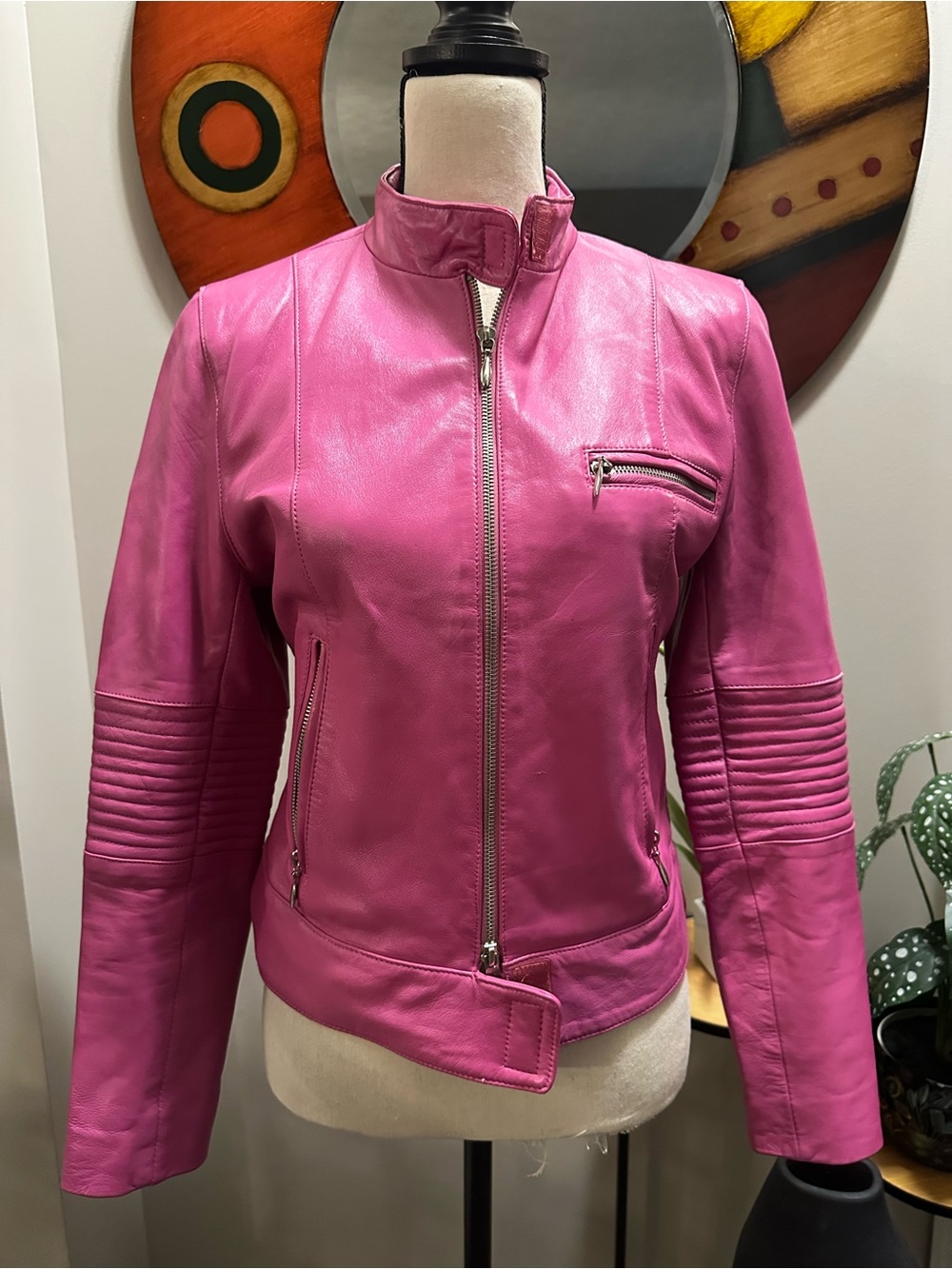 Gipsy by Mauritius Leather Moto Jacket with Ribbed Sleeve